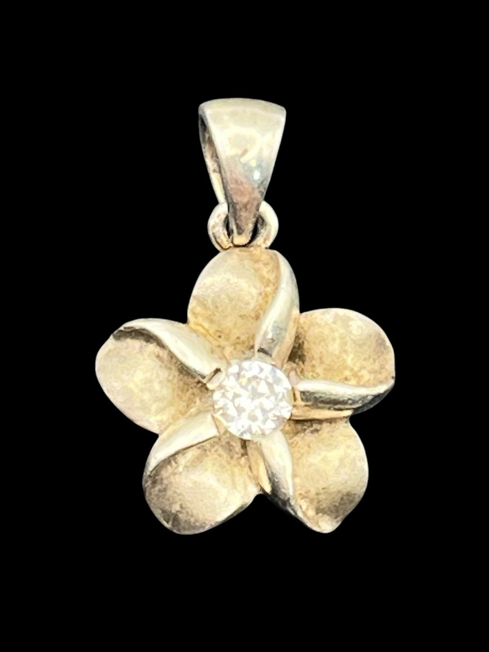 Hawaiian plumeria flower sterling silver CZ pendant for necklace